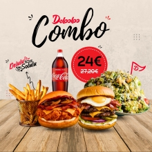 2 Burgers επιλογής + 1 Μερίδα Πατάτες Τηγανητές + 1 Σαλάτα επιλογής + 1 Coca-Cola 1lt ΔΩΡΟ