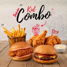 2 Παιδικά Burgers επιλογής + 1 Μερίδα Πατάτες Τηγανητές + Fried Chicken + Αγιολί Dip