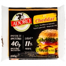 Adoro Cheddar Light Φέτες με 40% Πρωτεΐνη 200gr