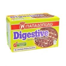 Digestive Παπαδοπούλου 30% Λιγότερη Ζάχαρη με Επικάλυψη Μαύρη Σοκολάτα 200gr