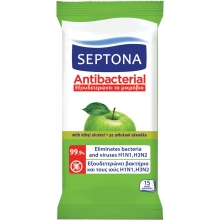 Septona Antibacterial Υγρομάντηλα με Πράσινο Μήλο (15 τεμ)