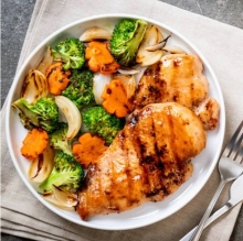 Φιλέτο Κοτόπουλο με Ψητά Λαχανικά και Σάλτσα Μουσταρδολέμονο