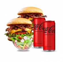 2 Burger επιλογής + 1 Σαλάτα επιλογής + 2 Αναψυκτικά 330ml επιλογής