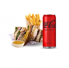 1 Pita Club επιλογής με Πατάτες Τηγανιτές + 1 Ντιπάκι Σως Μουστάρδας + 1 Αναψυκτικό 330ml επιλογής
