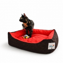 Κρεβατάκι Σκύλου - Γάτας Medium Χρώμα Καφέ Εξωτερικά και Κόκκινο Εσωτερικά 38x46x16cm