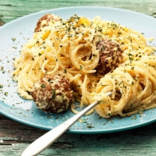 Σπαγγέτι με Κεφτεδάκια και Σάλτσα Καρμπονάρας