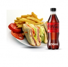 1 Club Sandwich Μπιφτέκι Κοτόπουλο + 1 Αναψυκτικό 330ml επιλογής
