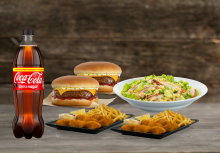 2 Classic Cheeseburgers + 2 Φιλετίνια Κοτόπουλου + Σαλάτα Caesars + Αναψυκτικό 1,5 lt