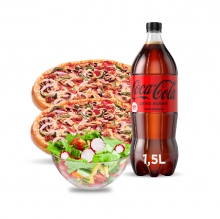 2 Πίτσες (33cm) επιλογής + 1 Σαλάτα επιλογής + 1 Coca-Cola 1.5lt επιλογής ΔΩΡΟ
