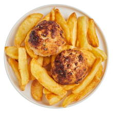 Μπιφτέκια Κοτόπουλο με Πατάτες Τηγανητές