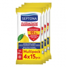 Septona Refresh Wipes Λεμόνι Multipack 4*15τμχ