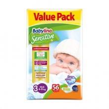 Babylino Sensitive Βρεφική Πάνα Νο3 4-9kg Value Pack 56τμχ