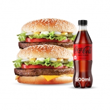 2 Burger επιλογής + 1 Coca-Cola 500ml ΔΩΡΟ