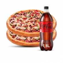 2 Πίτσες Γίγας επιλογής + 1 Coca-Cola 1.5lt ΔΩΡΟ επιλογής