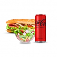 1 Sandwich επιλογής + 1 Σαλάτα επιλογής + 1 Αναψυκτικό 330ml επιλογής